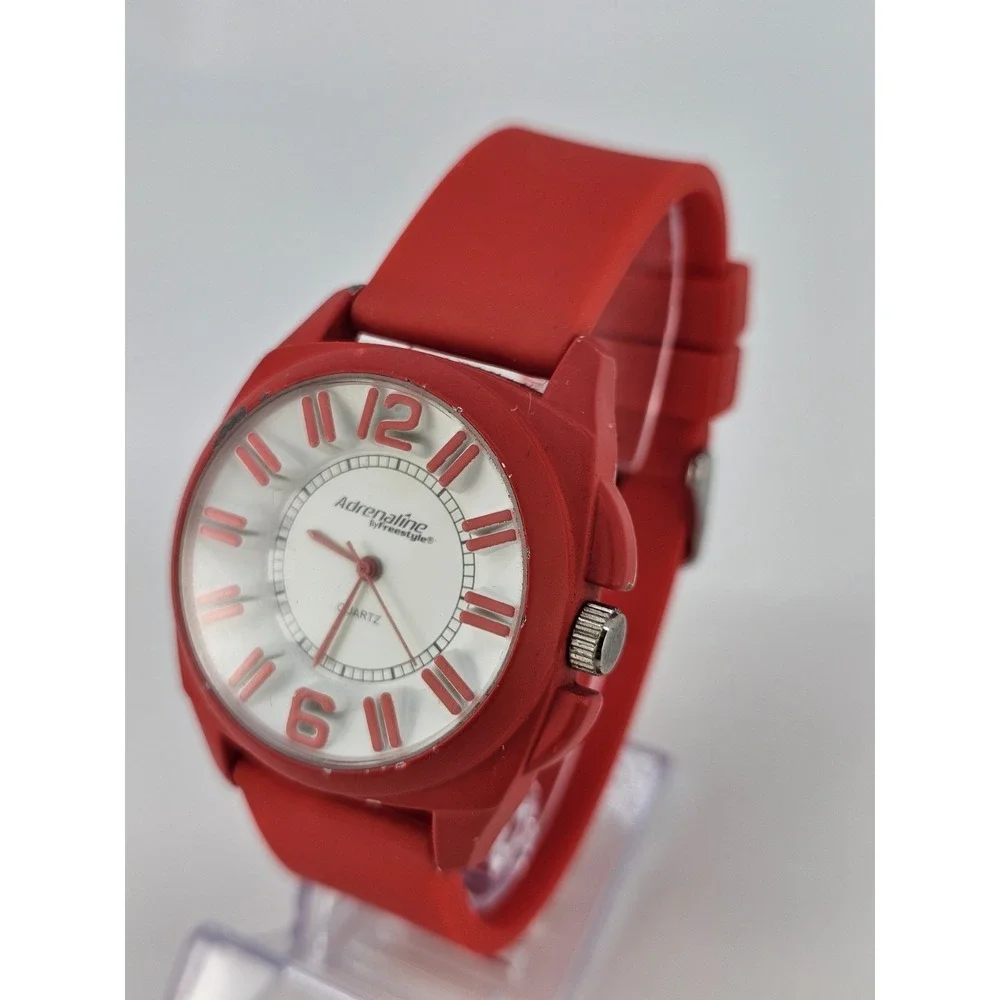 Freestyle Adrenaline Men Watch 40MM White Dial Red Plastic Bands‎ New Battery